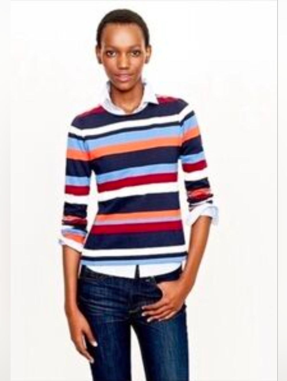J. Crew Navy, Red & Blue Striped Crewneck Ikat Shirt Size S